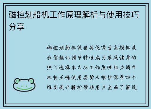 磁控划船机工作原理解析与使用技巧分享